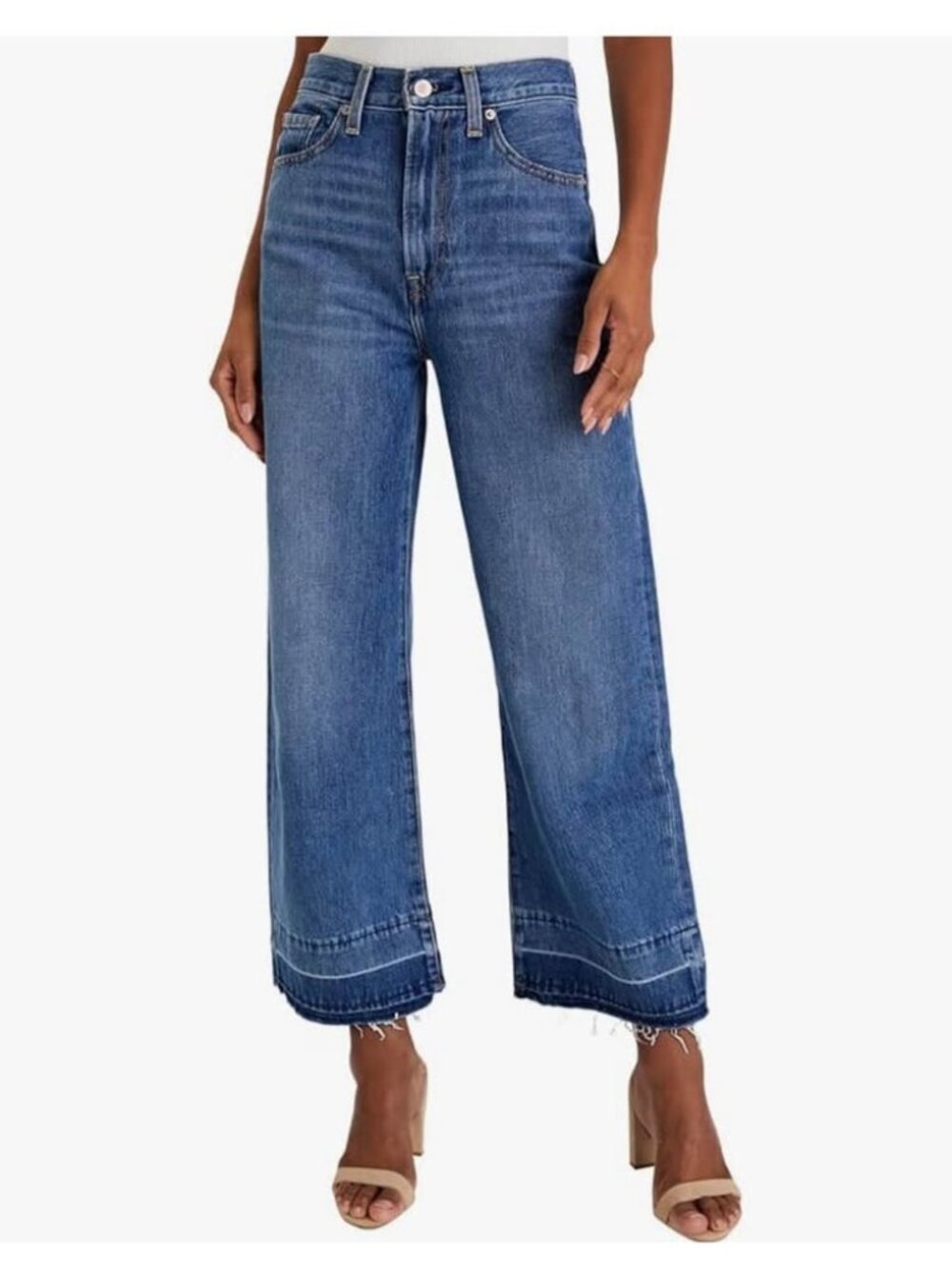 NEW High Waisted Cropped Jeans sz 10 Wide Leg Blue